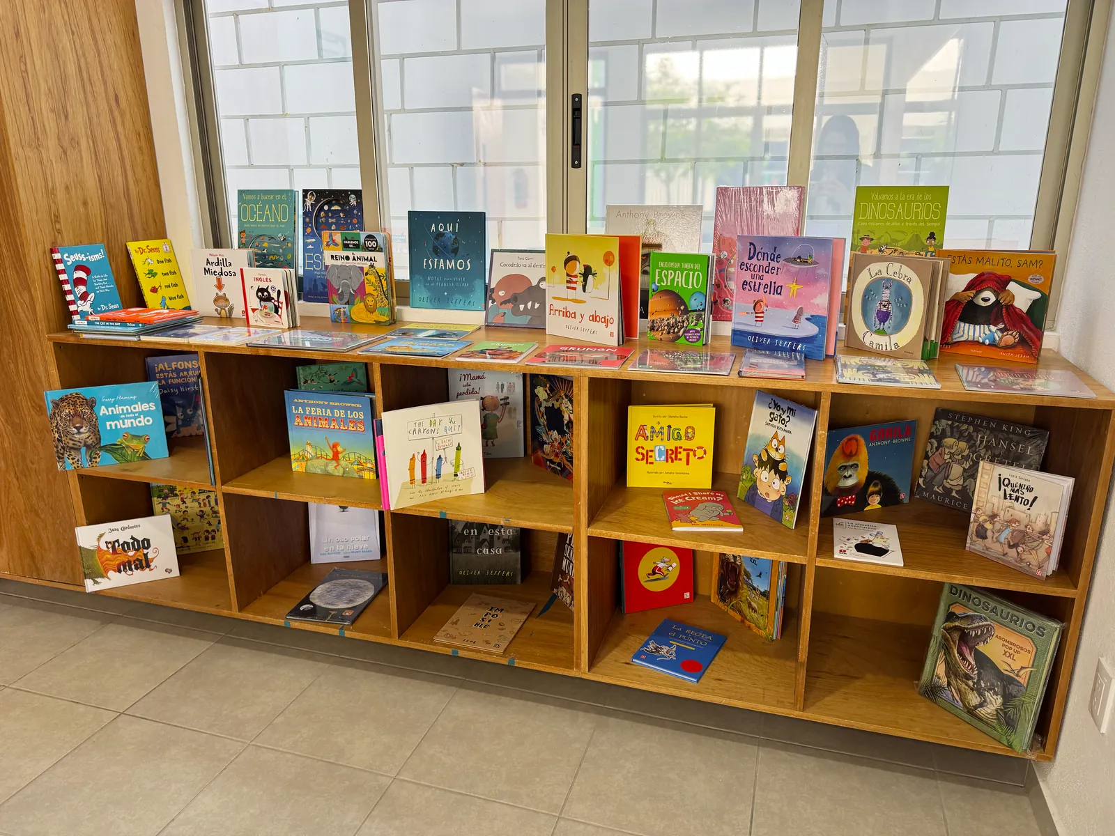 Librero de madera con libros infantiles